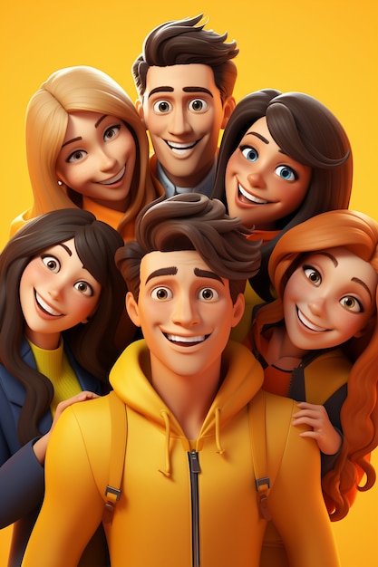 3d portrait of happy friends