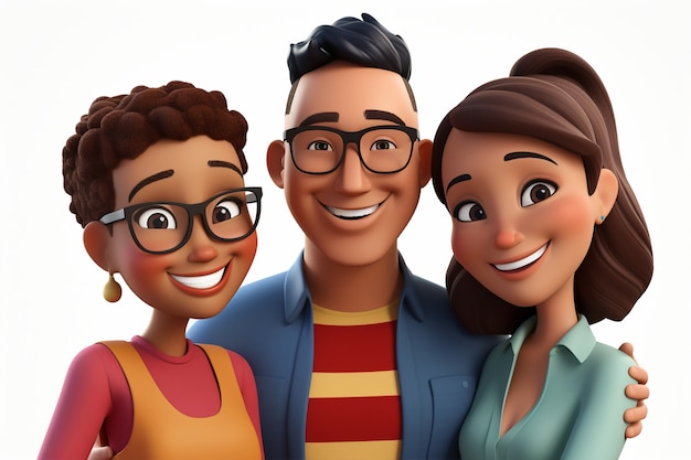 3d portrait of happy friends