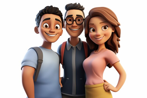 3d portrait of happy friends