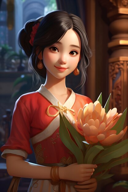 3d portrait of woman for tet vietnamese new year