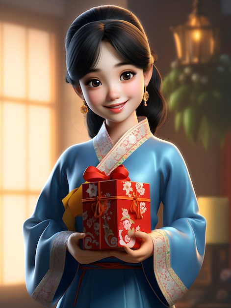 3d portrait of woman for tet vietnamese new year