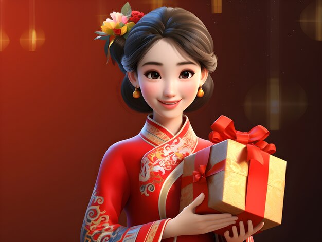 3d portrait of woman for tet vietnamese new year