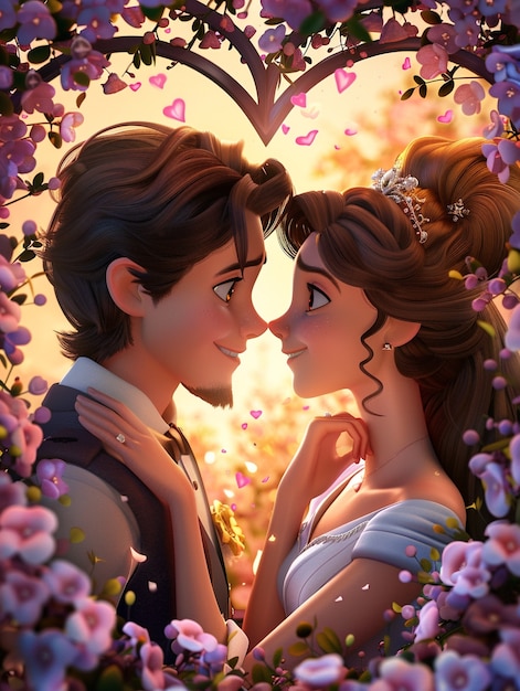 Free photo 3d princess and prince cartoon