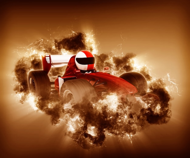 Free Photo 3d racing car with smoke