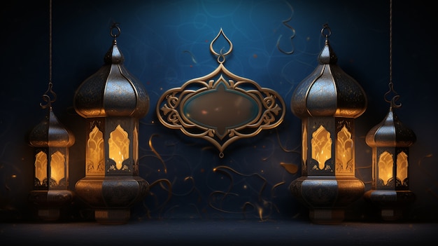 Free Photo 3d ramadan celebration with lanterns