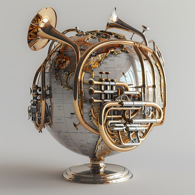 3d realistic globe with musical elements