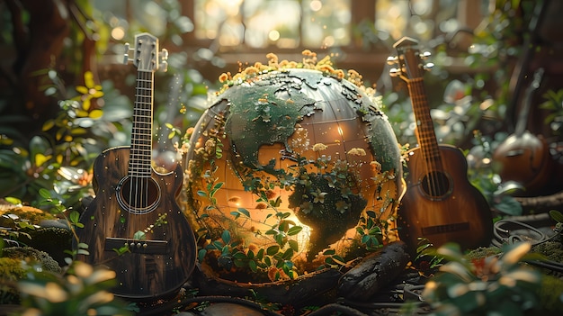 Free Photo 3d realistic globe with musical elements