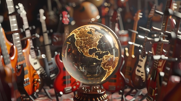 Free photo 3d realistic globe with musical elements