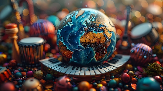 Free Photo 3d realistic globe with musical elements