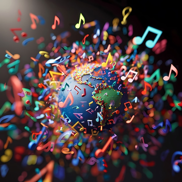 Free Photo 3d realistic globe with musical elements