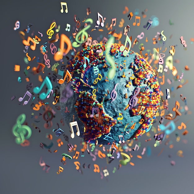 Free Photo 3d realistic globe with musical elements