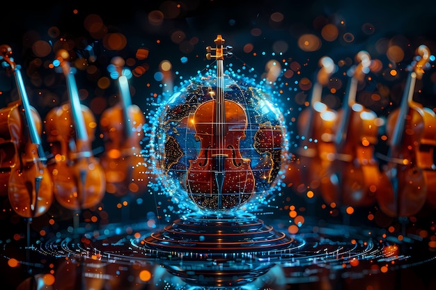 Free Photo 3d realistic globe with musical elements