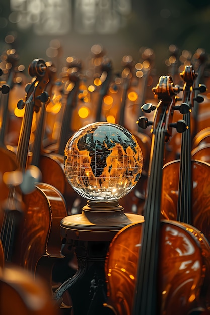 Free Photo 3d realistic globe with musical elements