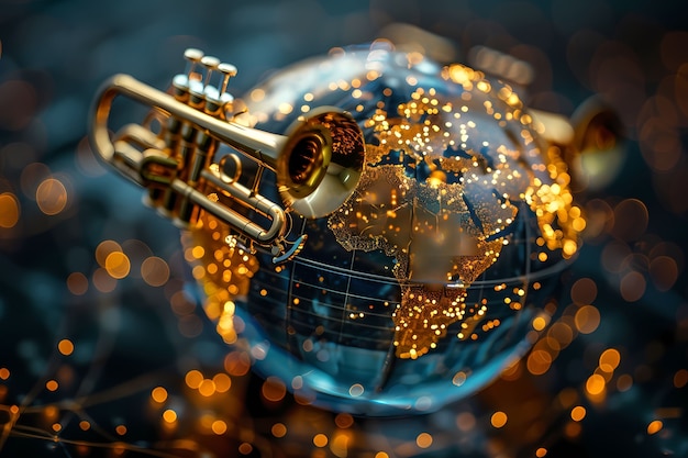 Free photo 3d realistic globe with musical elements