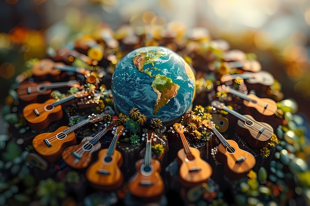 3d realistic globe with musical elements