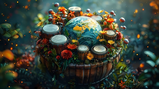 Free photo 3d realistic globe with musical elements