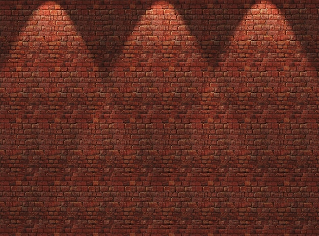 Free photo 3d red brick wall with spotlights shining down