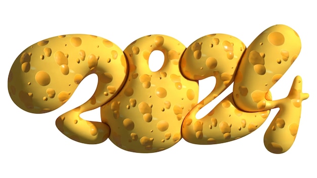 Free photo 3d render 2024 bubble number realistic cheese texture food graphic element