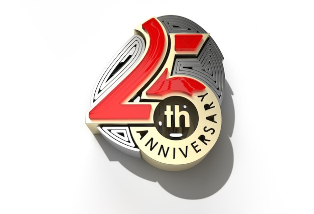 3D Render 25th Years Anniversary Celebration Pen Tool Created Clipping Path Included in JPEG Easy to Composite.