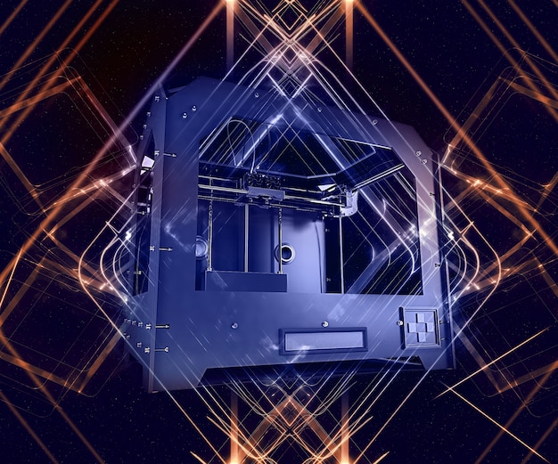 3d render of 3 dimensional printer on abstract background