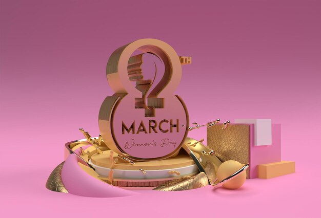 Free photo 3d render 8 march happy women's day display products advertising. flyer poster illustration design.