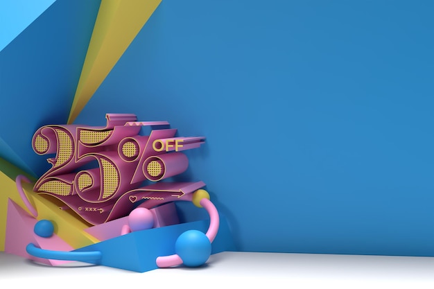 3D Render Abstract 25 Sale OFF Discount Banner 3D Illustration Design