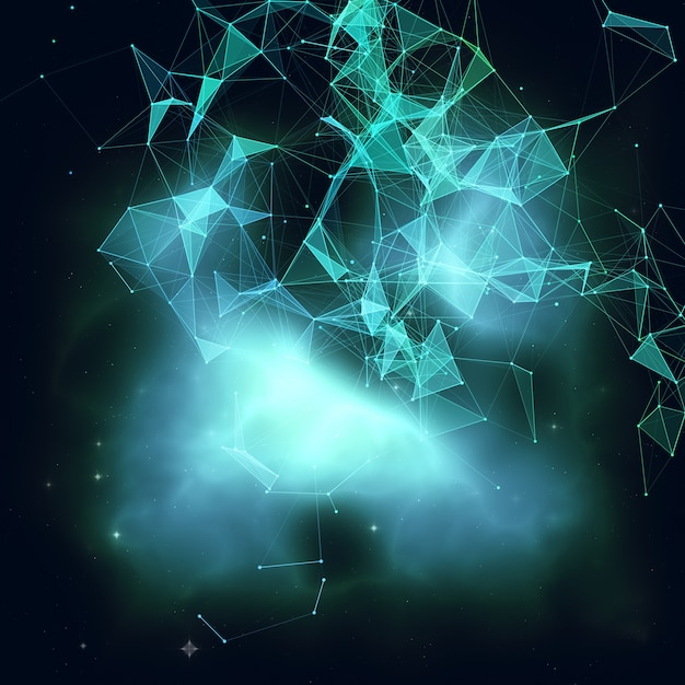 Free Photo 3d render of an abstract background with low poly plexus design on nebula