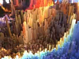 Free photo 3d render of an abstract landscape of extruding cubes