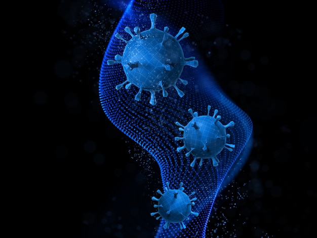 Free Photo 3d render of an abstract medical background with low poly virus cells on particle design