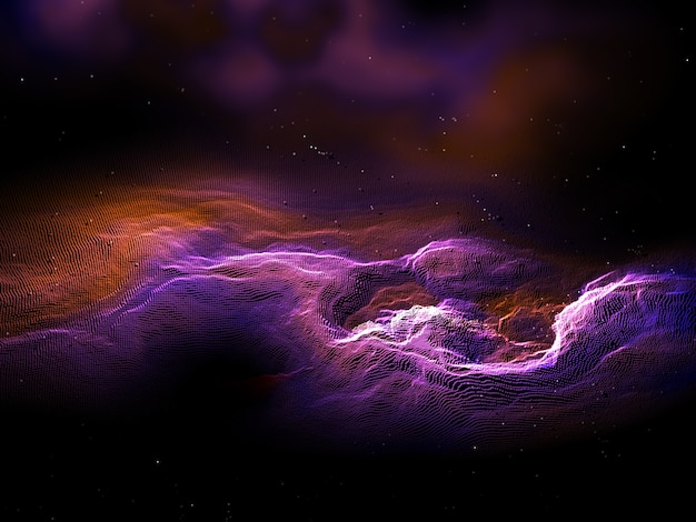 3D render of an abstract particle landscape with galaxy effect