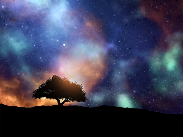 Free Photo 3d render of an abstract space scene with tree landscape