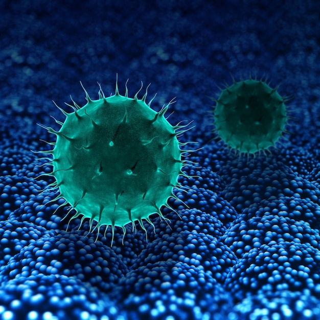 Free Photo 3d render of an abstract virus cell medical background