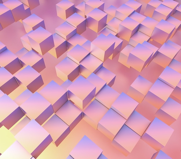 3D render of an abstract with floating cubes