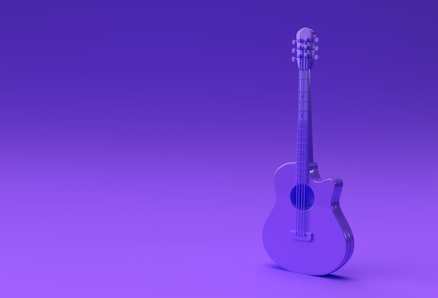 Free photo 3d render acoustic guitar on blue background 3d illustration design