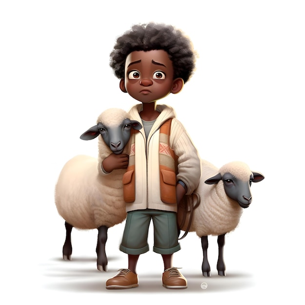 Free Photo 3d render of an african american boy with a sheep