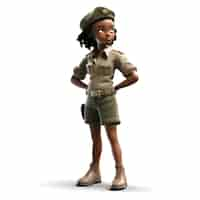 Free photo 3d render of an african american girl with military uniform