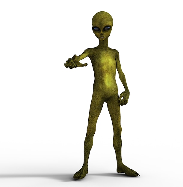 Free photo 3d render of an alien figure with hand pointing