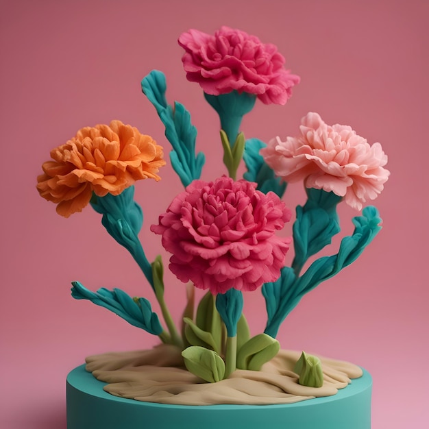 Free Photo 3d render of artificial flower in a pot on pink background