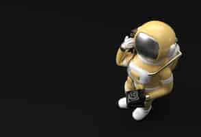 Free photo 3d render astronaut calling gesture with old telephone 3d illustration design