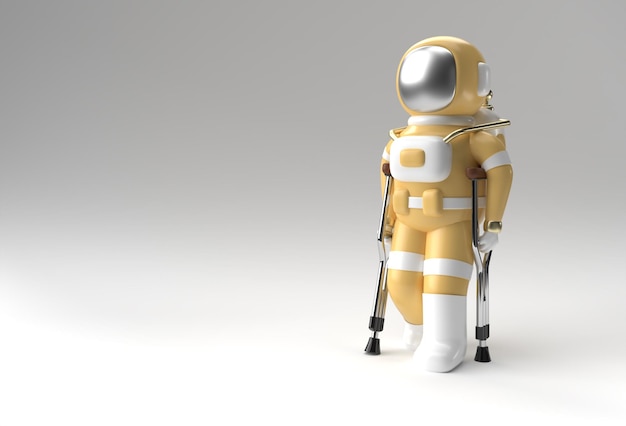 Free photo 3d render astronaut disabled using crutches to walk 3d illustration design