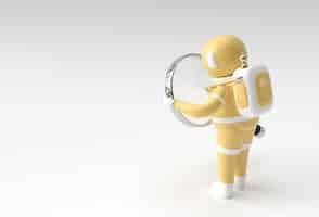 Free photo 3d render astronaut holding magnify glass on a white background