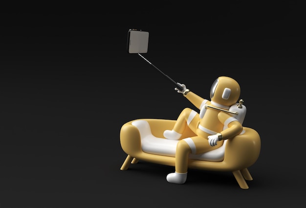 3d Render Astronaut make selfie 3d illustration Design