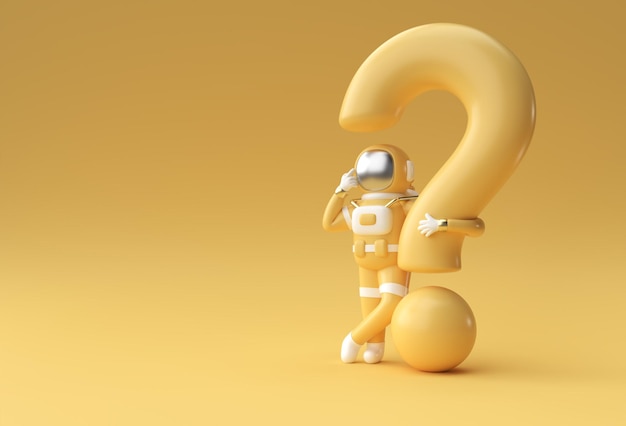 Free photo 3d render astronaut with question mark think disappointment tired caucasian gestures 3d illustration design