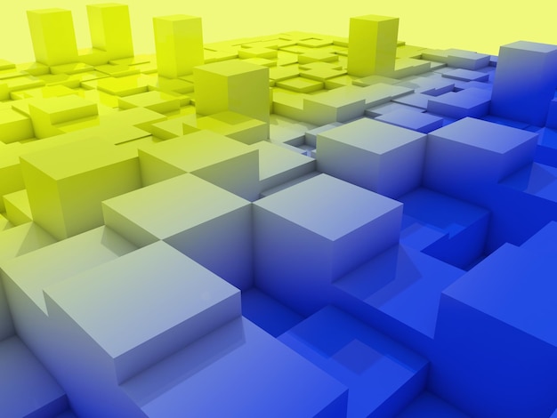 3D render of a background with extruding cubes in Ukraine flag colours