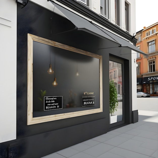 Free photo 3d render of a black and white shopfront with a wooden frame