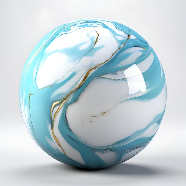 Free photo 3d render of blue glass sphere on white background with reflection