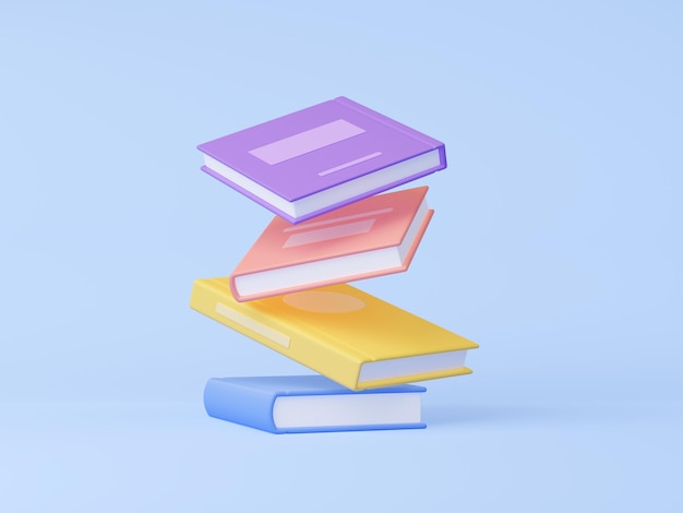 3d render books fly or fall on blue background