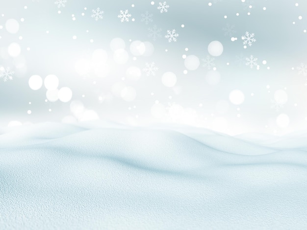 Free photo 3d render of a christmas background with snow and bokeh lights