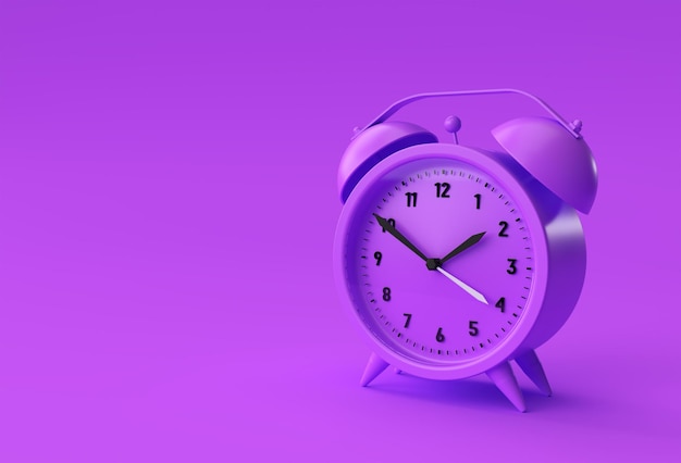 Free photo 3d render close up alarm clock on purplle background design.