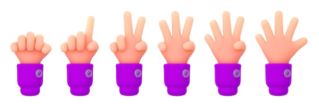 Free photo 3d render count fingers set of hands counting